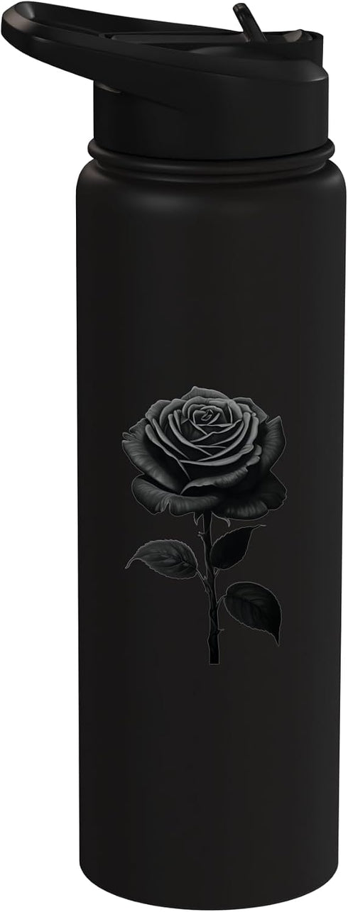 Darkened Rose Black Rose Stainless Steel Insulated Water Bottle