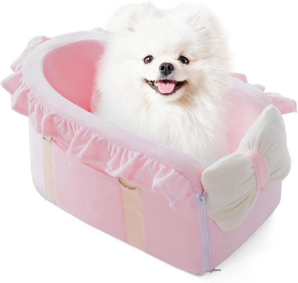 Jaoul Dog Car Seat for Small Dogs, Fully Detachable with Adjustable Straps, Comfortable Portable Booster Seat (Pink)