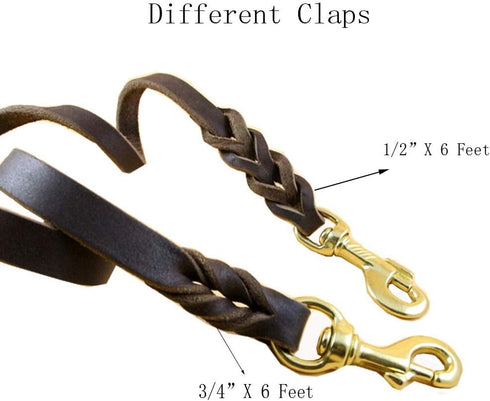 Genuine Leather Dog Leash, 4 Feet Braided Heavy Duty Leash, Soft and Durable for Small Medium Walking and Training