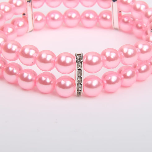 2 Rows Pearls Pet Dog Necklace Collar - Bling Accessories for Puppy Jewelry, Handmade Adjustable (Pink, Extra Small)
