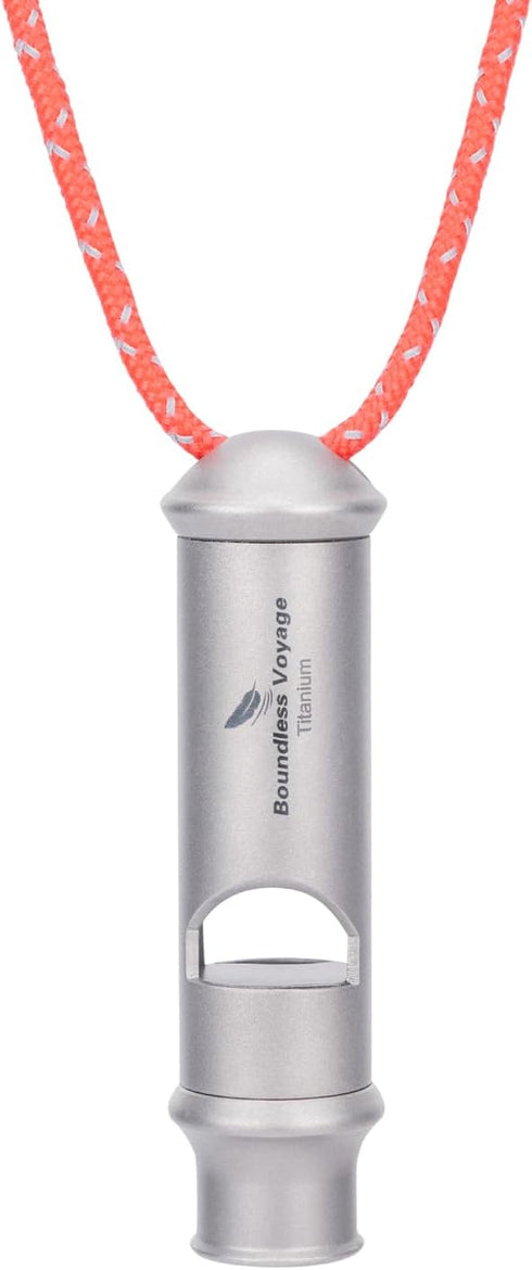 iBasingo Titanium Whistle - Emergency Survival Safety Gear, Loud Camping Signal Whistles with Lanyard (1 Pack)