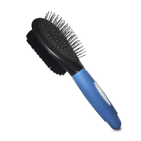 BV Pet Grooming Bristle and Pin Comb Brush, Black and Blue, for All Breeds, Removing Shedding Hair for Dogs and Cats