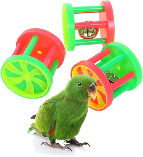 QBLEEV Bird Roller Rattles Toys - Parrot Foot Toys, Foraging Chewing Bell Training Trick Toys, 3 Pack