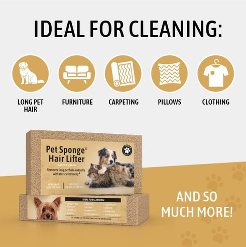 Pet Sponge Hair Lifter 3 Pack, Remove Dog and Cat Hair from Furniture, Carpet, Bedding, Clothing - All Natural Latex