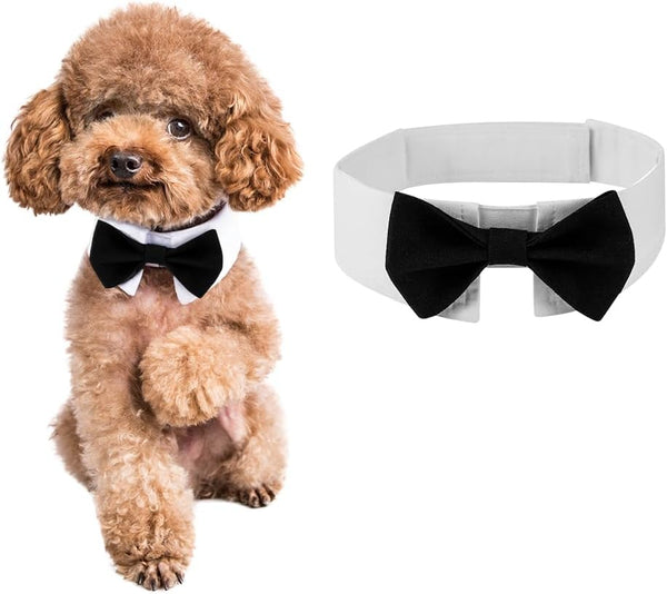 Elegant Dog Bow Tie, Adjustable Tuxedo Bowtie with White Collar for Formal Pets, Perfect for Special Occasions