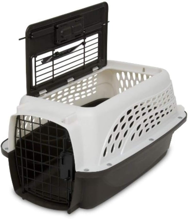 Petmate Two-Door Small Dog & Cat Carrier, Top or Front Loading, 19 inches, Made with Recycled Materials, White