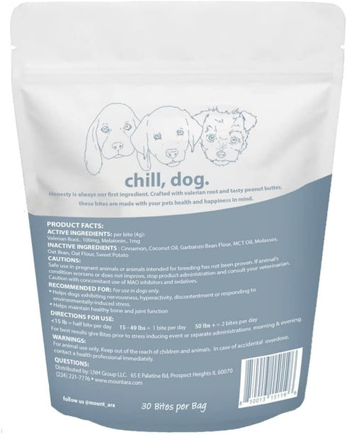 CHILL Bites Calming Dog Treats for Relaxation, Made with Sweet Potato, Valerian Root, & Melatonin for Dogs, Helps Reduce Anxiety