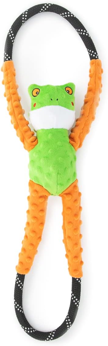 ZippyPaws RopeTugz Tree Frog Dog Toy - Durable Squeaky Chew Toy for Tug of War, Suitable for All Breeds
