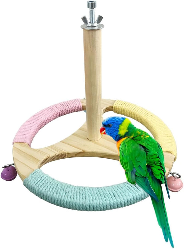 Bird Stand Perch Toy,Wooden Spinning Turntable Parrot ToyExercise Spinning Parakeet Toys for