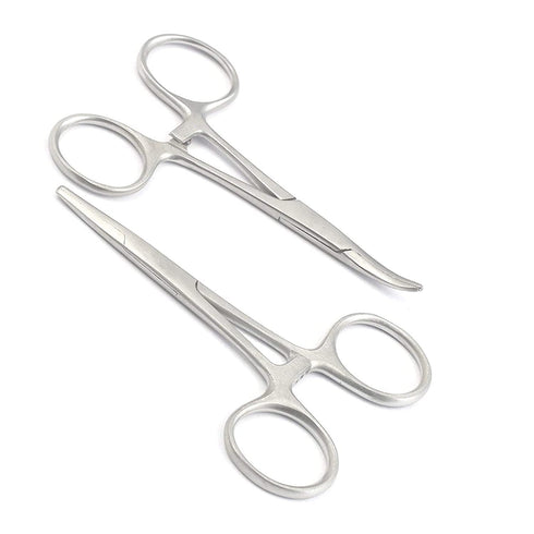 Pets Ears/Nose Hair Puller, Straight & Curved 3.5" Stainless Steel Home Hemostat Locking Forceps, 2pcs Set
