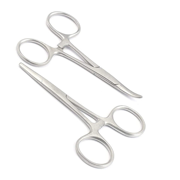 Pets Ears/Nose Hair Puller, Straight & Curved 3.5" Stainless Steel Home Hemostat Locking Forceps, 2pcs Set