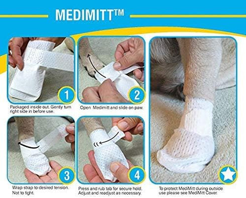 Pack 12-Pack) Medimitt Paw Bandages for Dogs, Cats and Pets Stretchy Medical Booties, First Aid for Paws Non Slip, Non