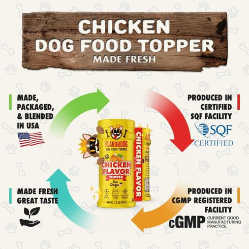 Flavor God Dog Food Topper for Picky Eaters, Chicken Flavor - Low-Calorie Meal Sprinkle Topper for dogs, 3.3 oz