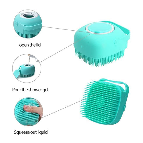 Generic 6 Dog Bath Brush with Shampoo Dispenser - Silicone Dog Shampoo Brush Scrubber for Bathing, Shedding & Massage
