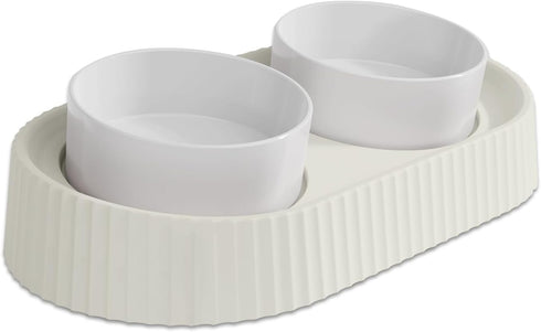 Ceramic Elevated Cat Bowls - 15° Tilted Raised Cat Food Bowls for Indoor Cats, Anti Vomiting Set