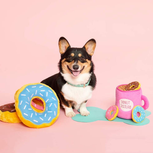 ZippyPaws Burrow- Interactive Dog & Puppy Toys, Hide & Seek Plush Dog Puzzles for Small & Medium Dogs - Coffee & Donutz