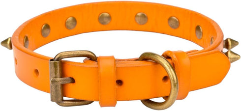 Basic Classic Adjustable Genuine Cow Leather Pet Collars for Dogs and Cats (Large, Neck 11.8"-15.3", A-Yellow Brown)