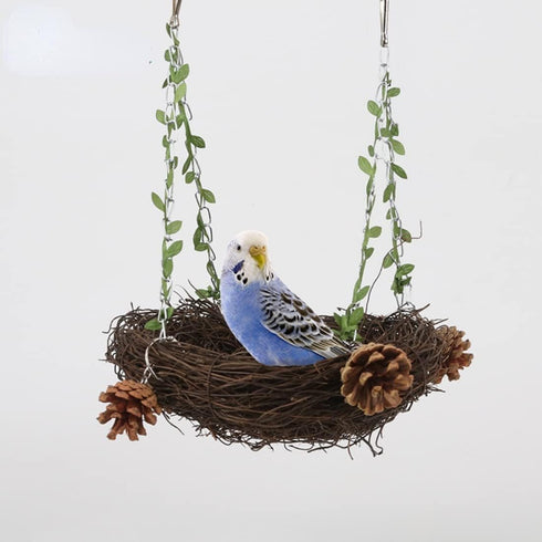 Natural Rattan Nest Bird Swing for Parrot, Parakeet, Cockatiel, Conure, Macaw, Amazon, African Grey, Lovebird (Small)