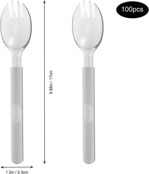 2 1 6.69In Multifunctional Spork in Thick Translucent Grey Fork and Spoon Compact Tableware for Camping Hiking Barbecue