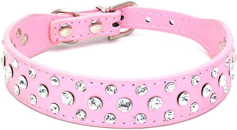 Rhinestone Dog Collar, Bling PU Leather Crystal Diamond Pet Dog Cat Puppy Collar, S M L XL (XS, Pink)