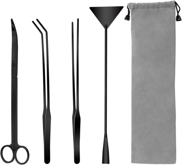 Aquarium Aquascape Tools Kit, 4 in 1 Anti-Rust Aquatic Plant Tool Set, Stainless Steel Black Tweezers, Scissors, Spatula