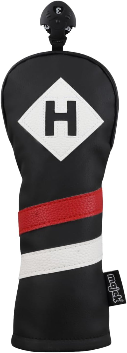 Majek Retro Golf Headcover, Black Red and White Vintage Leather Style Hybrid Cover, Classic Look, Numbers 3-7 Plus X