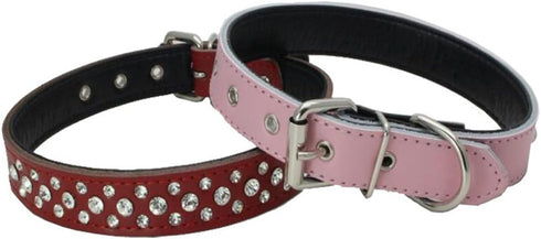 Dogs Kingdom Genuine Leather Padded Rhinestone Dog Collar, 14.5"-20" Length, Customized Crystal, Black, M