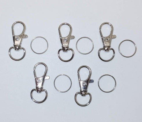 JL Missouri Parts & Misc. 5X 1 1/4" 1/2" Snap Hooks Lanyard Keychain Clips with Split Rings, Spring Loaded Lobster