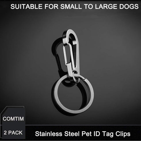 COMTIM 2 Pack Dog Tag Clips - Stainless Steel Heavy Duty Quick Clips Pet ID Tag Holder for Dog/Cat Collar