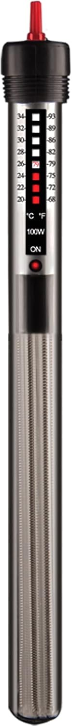 Aquatop 100W Submersible Glass Heater for Fish Tanks Up to 25 Gallons, 68-93F Adjustable Temperature Range