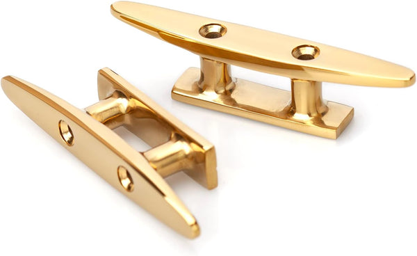 YUSOVE 4 Inch Brass Color Boat Cleats, Gold 316 Stainless Steel Open Base Cleat for Marine Applications, Pack of 2