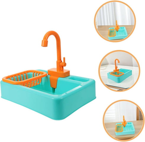 2pcs Mikikit Bird Bath Tub Toy with Automatic Water Cycle Lightweight Vegetable Washing Basin Fountain for Birds