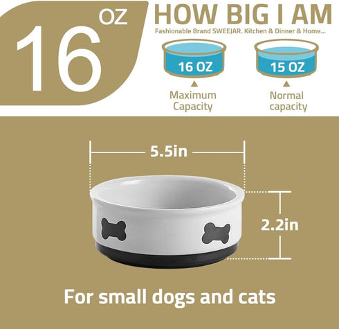 Sweejar Ceramic Dog Bowls with Bone Pattern, 16 Fl Oz Pet Bowl for Small Dogs, New Turquoise