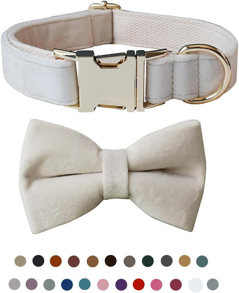 Adjustable Velvet Dog Collar with Bow Tie, Stylish Detachable Bow for Small Medium Large Dogs and Cats, Neck 13.0-20.5