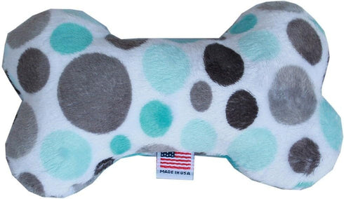 Pet and Dog Plush 6" Bone Toy, "Party Dots Group", Aqua Party Dots (Available in 3 Colorway Options)