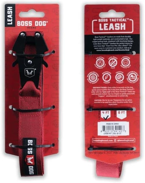 Boss Dog Tactical Leash, 4 Foot, 1.25" Wide in Red