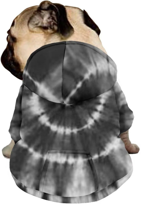 Howilath Pup Dog Hoodie - Stylish Tie-dye Black Radial Streetwear T Shirt Pet Outfit with Hat - L