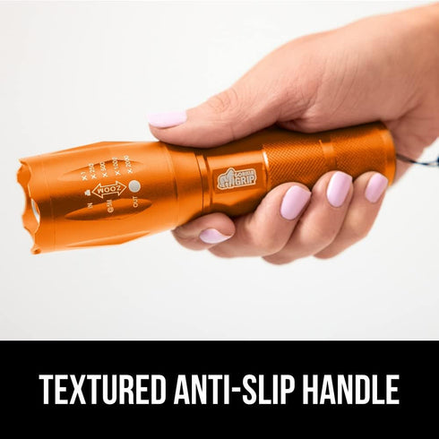 Gorilla Grip Powerful LED 750 FT Water Resistant Tactical Flashlight, High Lumens Ultra Bright Mini Flash Light (Orange)