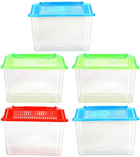 POPETPOP 5pcs Plastic Fish Bowls, Small World Habitat Portable Clear Tank for Small Critters and Reptiles