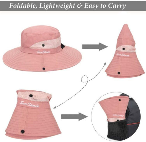 Womens Outdoor Bucket Hat, UV-Protection Foldable Sunhat for Beach Fishing Hiking