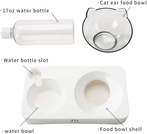 Marchul Tilted Cat Food Bowl with Feeding Mat for Food and Water, Raised Dishes for Cats and Puppies