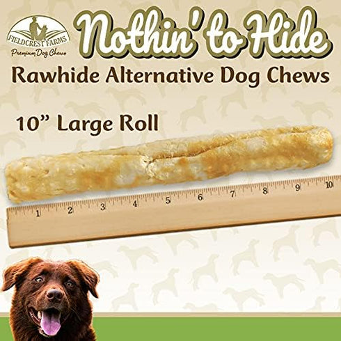 Fieldcrest Farms Nothing to Hide Natural Rawhide Alternative Large 10'' Rolls for Dogs - 3 Pack (6 Chews) Premium Grade