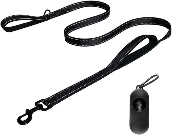 Heavy Duty Dog Leash, 5FT/6FT Double Handle Reflective Training Lead for Large Breed Dogs, Black