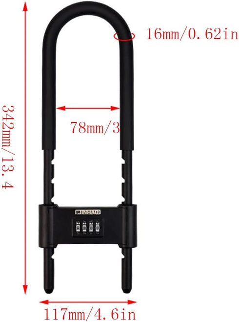 U Lock Bicycle Combination U-Lock, Long Shackle Padlock with Adjustable Shackle, Four Position Combination Padlock