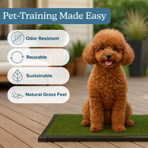 16x20 inch Artificial Grass Puppy Pad with Tray | Reusable Indoor & Outdoor Dog Potty Training Mat System | Washable