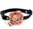 Peony Flower Cat Dog Collar Bow Tie - Suede Puppy Necklace with Bell Pearl, Adjustable Handmade (Pink, Size S)