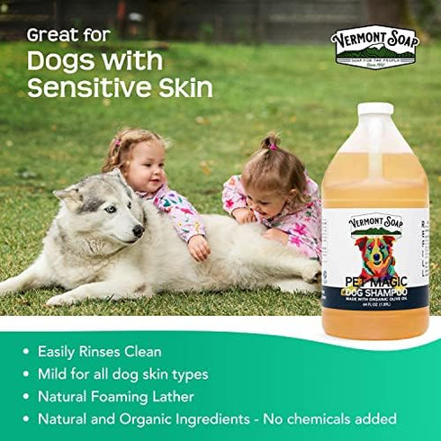 VERMONT SOAP Organics Pet Shampoo - Infused with Organic & Natural Olive Oil, Coconut & Aloe Vera, 64oz
