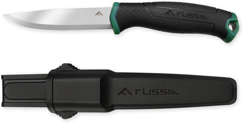FLISSA Bushcraft Knife, Fixed Blade with Nylon Sheath, Stainless Steel Blade for Camping and Hiking, 4 Inch