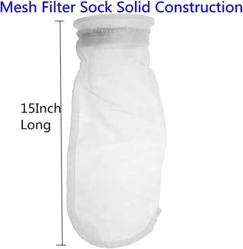Nylon Mesh Filter Socks 4 Inch Ring, 50/100/200/300 Micron - 15 Inch Long Aquarium Filter Bags - 2 Pack (75 Micron - 4