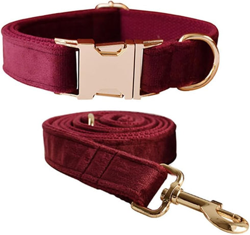Soft Velvet Dog Collar and Leash Set, Adjustable Durable Pet Collars with Heavy Duty Metal Buckle for Small Medium